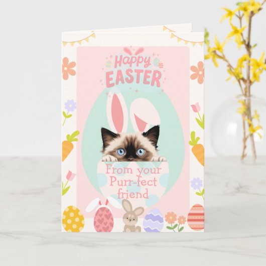Gesponnen-effect Ragdoll Cat Bunny Easter Kaart (Gele Bloem)