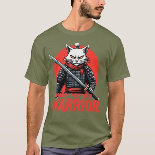 Gesponnen-effect Samurai Warrior Cat – Fierce Feli T-shirt (Voorkant)