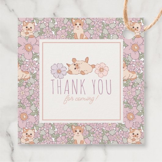 Gesponnen-effect Schattige Cats Bloemen Meisje 1e  Bedankjes Labels (Achterkant)