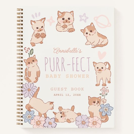Gesponnen-effect Schattige Cats Floral Baby shower Notitieboek (Voorkant)