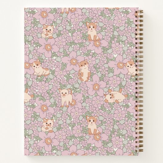 Gesponnen-effect Schattige Cats Floral Baby shower Notitieboek (Achterkant)