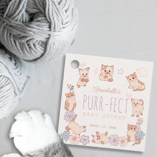 Gesponnen-effect Schattige Cats Floral Meisje Baby Bedankjes Labels