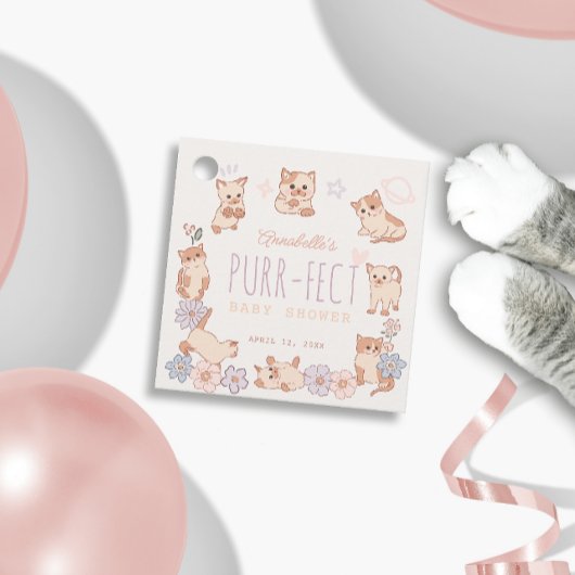 Gesponnen-effect Schattige Cats Floral Meisje Baby Bedankjes Labels