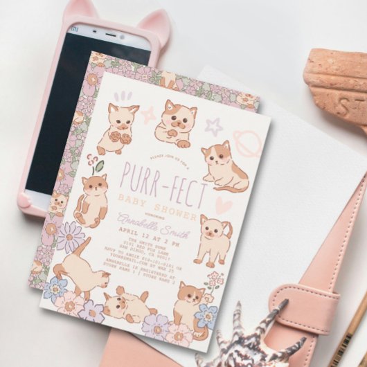 Gesponnen-effect Schattige Cats Floral Meisje Baby Kaart