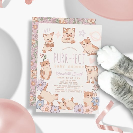 Gesponnen-effect Schattige Cats Floral Meisje Baby Kaart