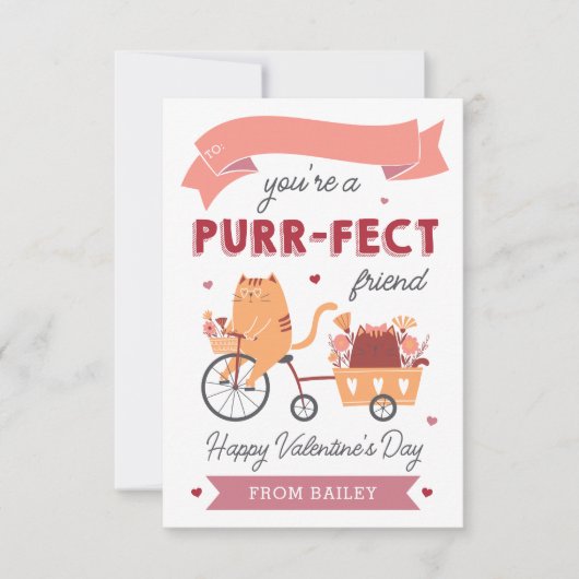 Gesponnen-effect Vriend Kat Klaslokaal Valentijnsd Kaart (Voorkant)