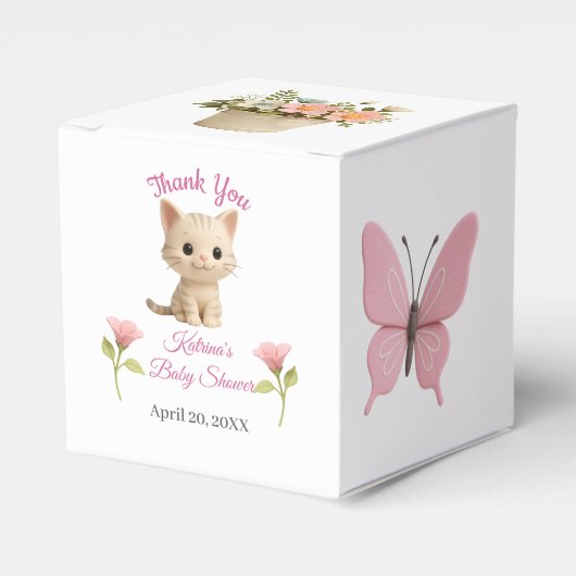 Gesponnen-fect Baby Girl Kitten Baby shower Bedankdoosjes (Voorkant Zijde)