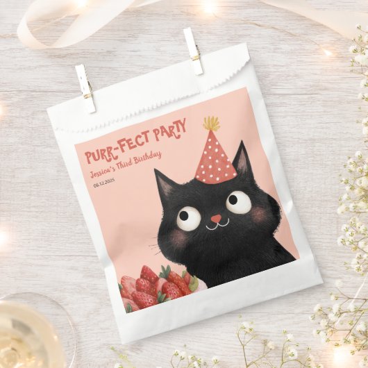 Gesponnen-fect Black Kitten Pink Kinder Verjaardag Bedankzakje (Geknipt)