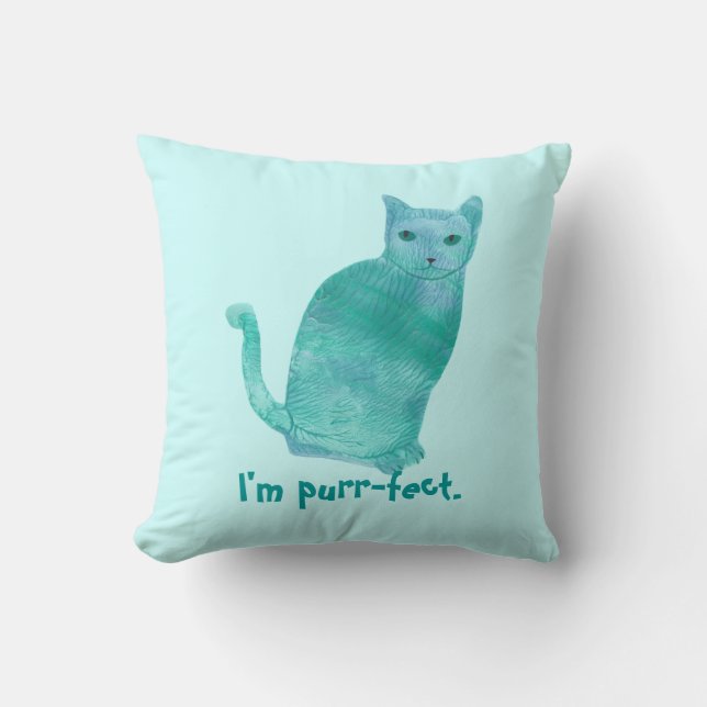 Gesponnen-fect Blauw Groen Abstract Cat Kussens (Voorkant)
