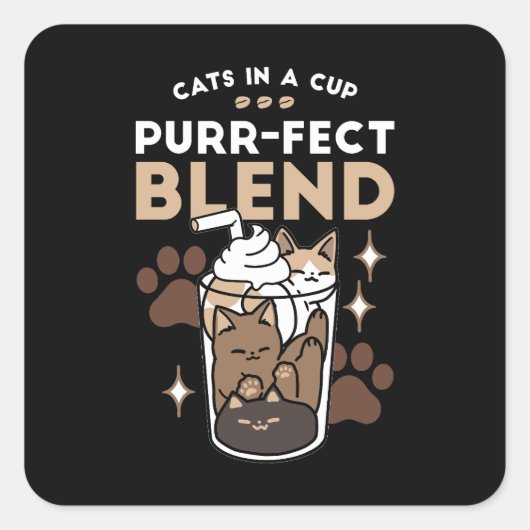 Gesponnen-fect Blend: Koffieontwerp voor Kat & Kof Vierkante Sticker (Voorkant)