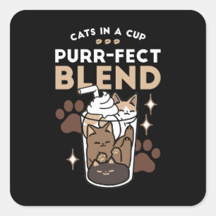 Gesponnen-fect Blend: Koffieontwerp voor Kat & Kof Vierkante Sticker