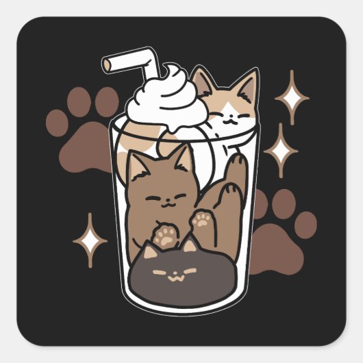 Gesponnen-fect Blend: Koffieontwerp voor Kat & Kof Vierkante Sticker (Voorkant)