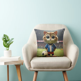 Gesponnen-fect Striker: De 3D Voetbalkat Kussen