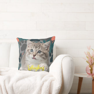 Gesponnen-fectly Cozy: gepersonaliseerde kattenfot Kussen