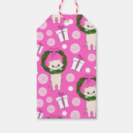 Gesponnen-fectly Feestelijk: Roze Kat Wijnzak Cadeaulabel