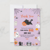 Gesponnen-fectly One Boo-day Cat Halloween 1st Bir Bedankkaart (Voorkant)