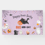 Gesponnen-fectly One Boo-day Cat Halloween 1st Bir Spandoek (Horizontaal)