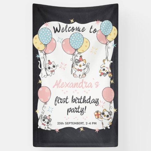 Gesponnen-fectly One: Cat Theme 1st Verjaardagsfee Spandoek (Verticaal)