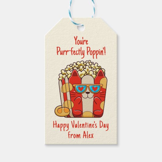 Gesponnen-fectly Poppin 'Funny Cat Popcorn Valenti Cadeaulabel (Voorkant)