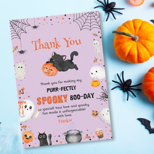 Gesponnen-fectly Spooky Boo-day Cat Halloween Verj Bedankkaart