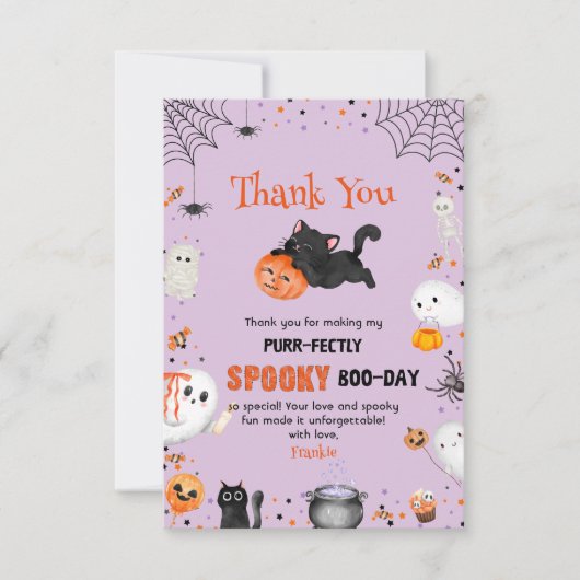 Gesponnen-fectly Spooky Boo-day Cat Halloween Verj Bedankkaart (Voorkant)