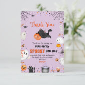 Gesponnen-fectly Spooky Boo-day Cat Halloween Verj Bedankkaart (Staand voorkant)