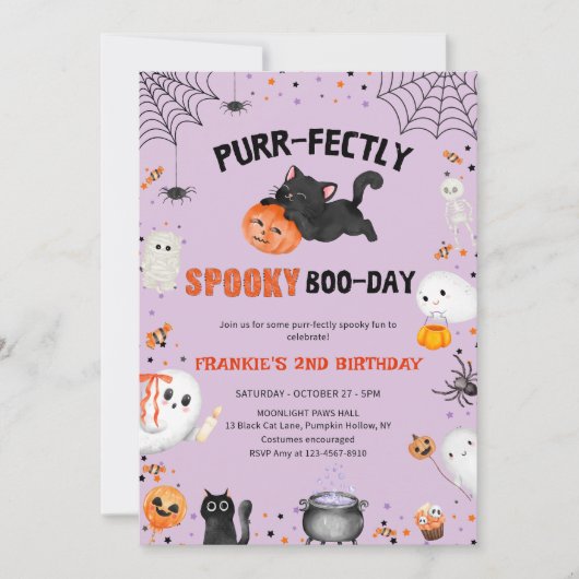 Gesponnen-fectly Spooky Boo-day Cat Halloween Verj Kaart (Voorkant)