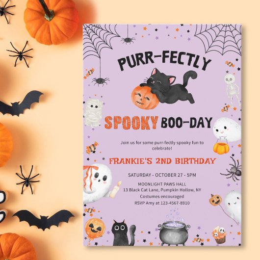 Gesponnen-fectly Spooky Boo-day Cat Halloween Verj Kaart