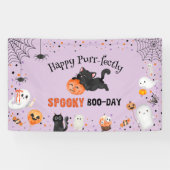 Gesponnen-fectly Spooky Boo-day Cat Halloween Verj Spandoek (Horizontaal)