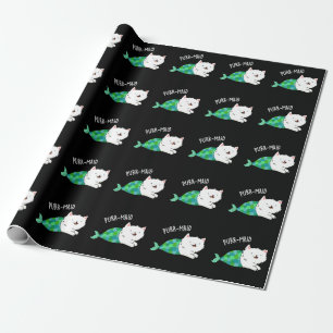 Gesponnen grappige Kitty Cat Mermaid Pun Dark BG Cadeaupapier