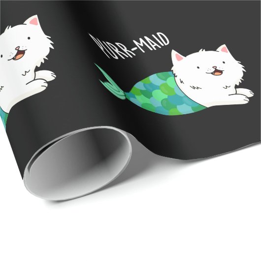 Gesponnen grappige Kitty Cat Mermaid Pun Dark BG Cadeaupapier (Rol Hoek)