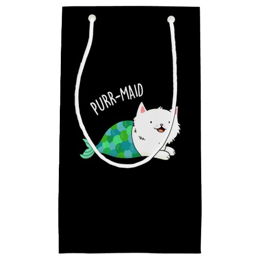 Gesponnen grappige Kitty Cat Mermaid Pun Dark BG Klein Cadeauzakje (Voorkant)