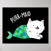 Gesponnen grappige Kitty Cat Mermaid Pun Dark BG Poster (Voorkant)