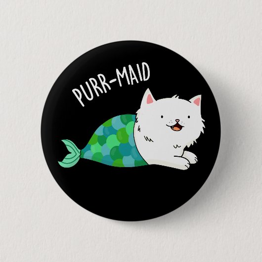 Gesponnen grappige Kitty Cat Mermaid Pun Dark BG Ronde Button 5,7 Cm (Voorkant)