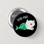 Gesponnen grappige Kitty Cat Mermaid Pun Dark BG Ronde Button 5,7 Cm (Voorkant /achterkant)