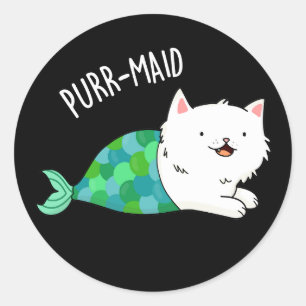 Gesponnen grappige Kitty Cat Mermaid Pun Dark BG Ronde Sticker