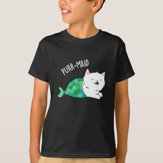 Gesponnen grappige Kitty Cat Mermaid Pun Dark BG T-shirt (Voorkant)