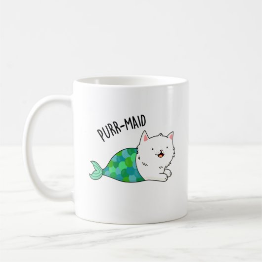 Gesponnen grappige Kitty Cat Mermaid Pun Koffiemok (Links)