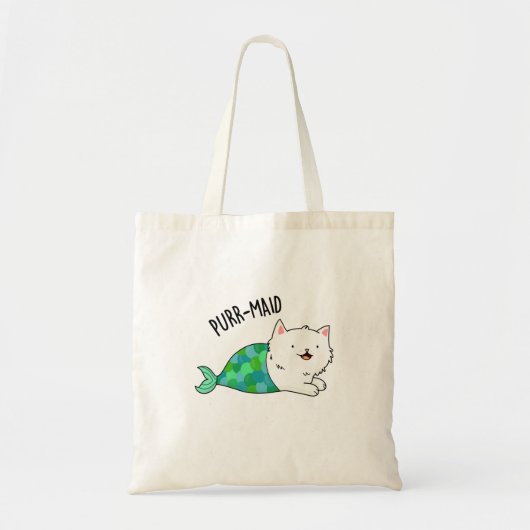 Gesponnen grappige Kitty Cat Mermaid Pun Tote Bag (Voorkant)