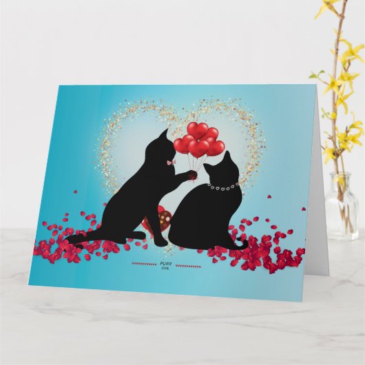 Gesponnen Liefde - Kat Valentijn Ballonnen - Cadea Kaart (Gele Bloem)