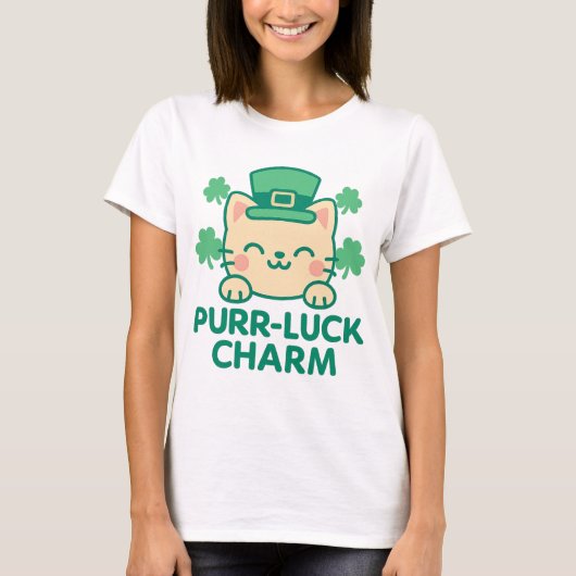 Gesponnen-Luck Charm Schattigee Cat St. Patrick's  T-shirt (Voorkant)