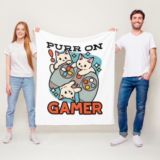 Gesponnen op Gamer - Schattige Cat Gaming Design Fleece Deken (In situ)