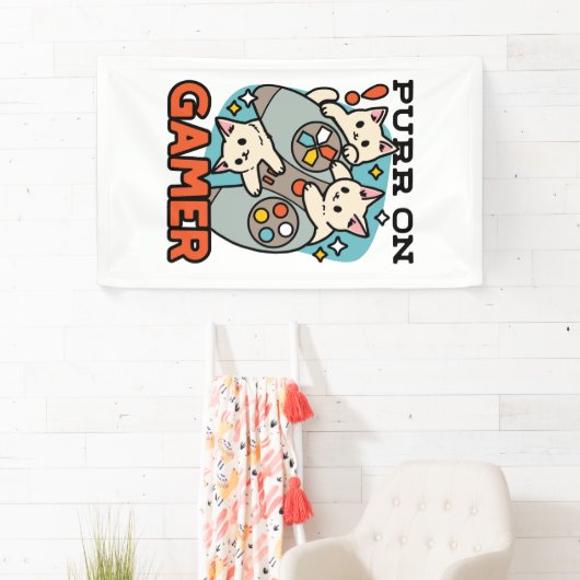 Gesponnen op Gamer - Schattige Cat Gaming Design Spandoek (Insitu)