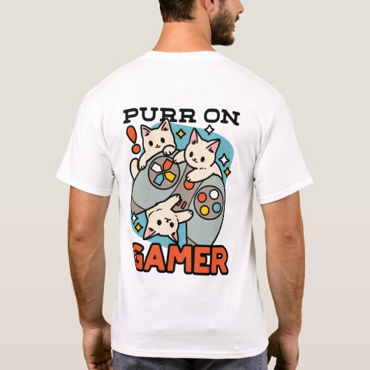 Gesponnen op Gamer - Schattige Cat Gaming Design T-shirt (Achterkant)