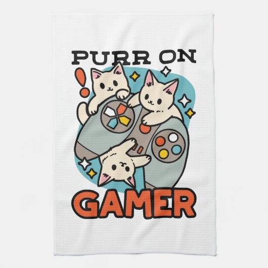 Gesponnen op Gamer - Schattige Cat Gaming Design Theedoek (Verticaal)