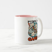 Gesponnen op Gamer - Schattige Cat Gaming Design Tweekleurige Koffiemok (Voorkant rechts)