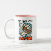 Gesponnen op Gamer - Schattige Cat Gaming Design Tweekleurige Koffiemok (Links)
