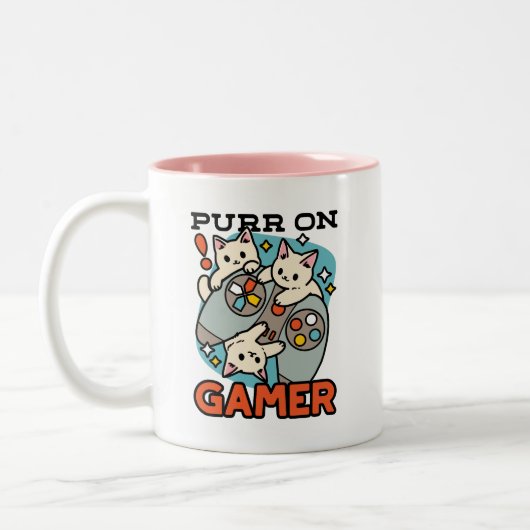 Gesponnen op Gamer - Schattige Cat Gaming Design Tweekleurige Koffiemok (Links)