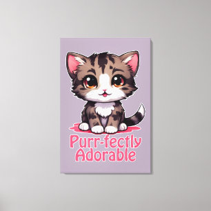 Gesponnen-perfect Schattig Chibi Kawaii Kitten in Canvas Afdruk