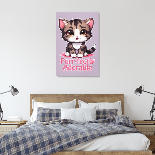 Gesponnen-perfect Schattig Chibi Kawaii Kitten in Canvas Afdruk (Insitu (Slaapkamer))
